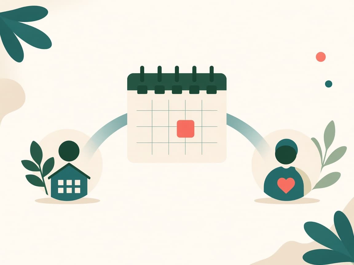 Illustration: Kalender und Verbindung zwischen Einrichtung und Arbeitskraft