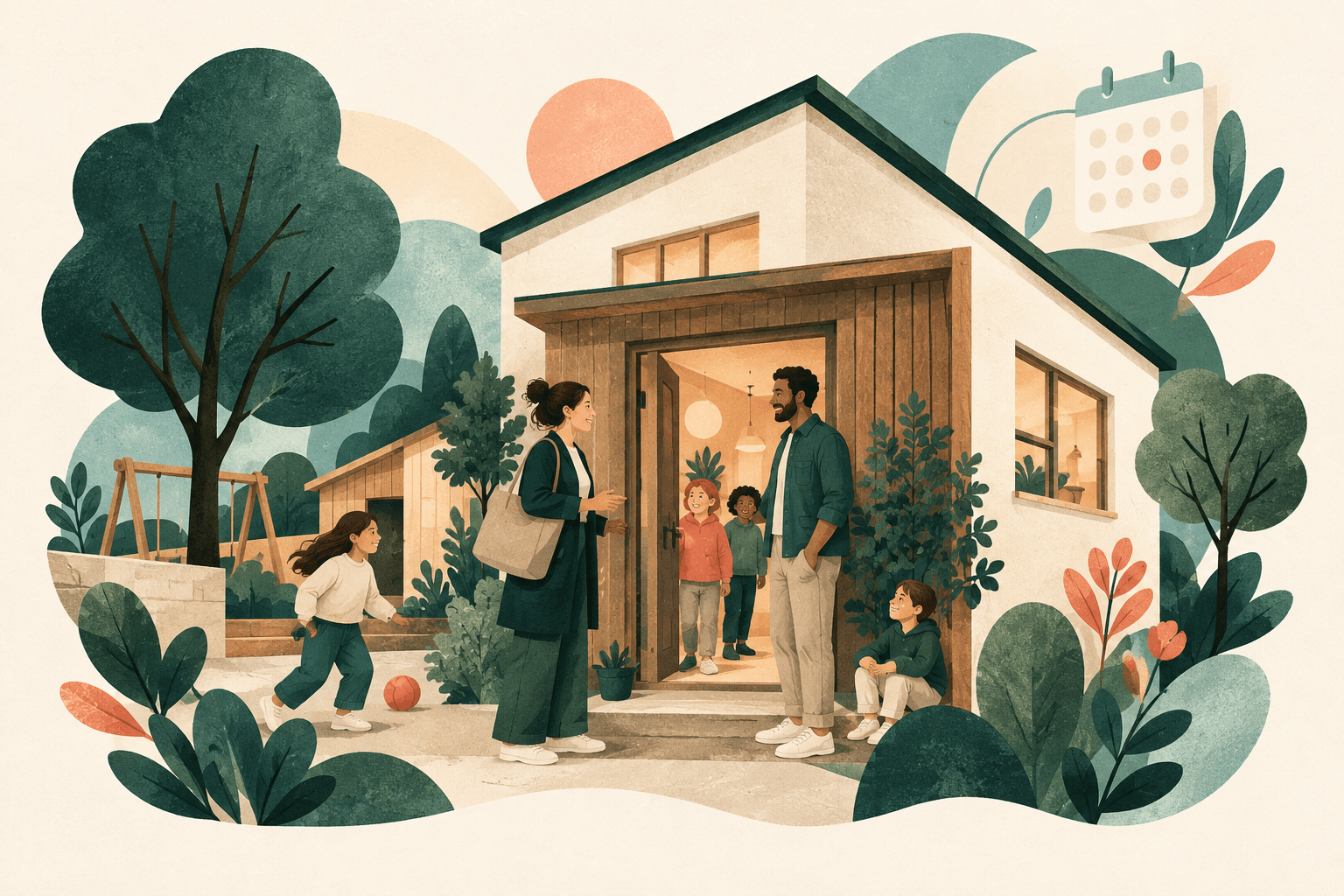 Illustration: gemeinsames Wohnen und Team in einer sozialen Einrichtung